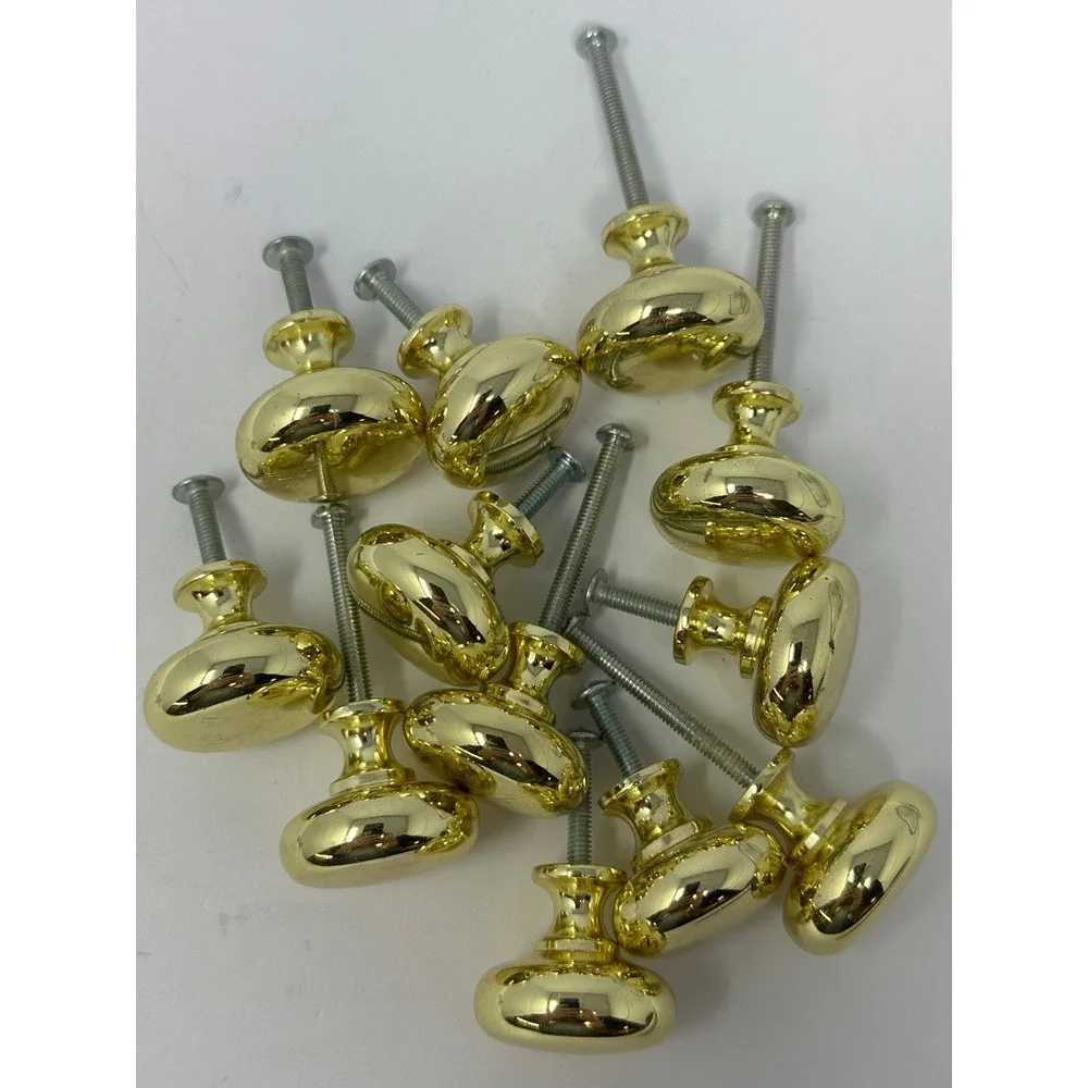 12 Vintage Solid Brass Cabinet Knobs Round Mushroom Drawer Pull Polished Gold T3